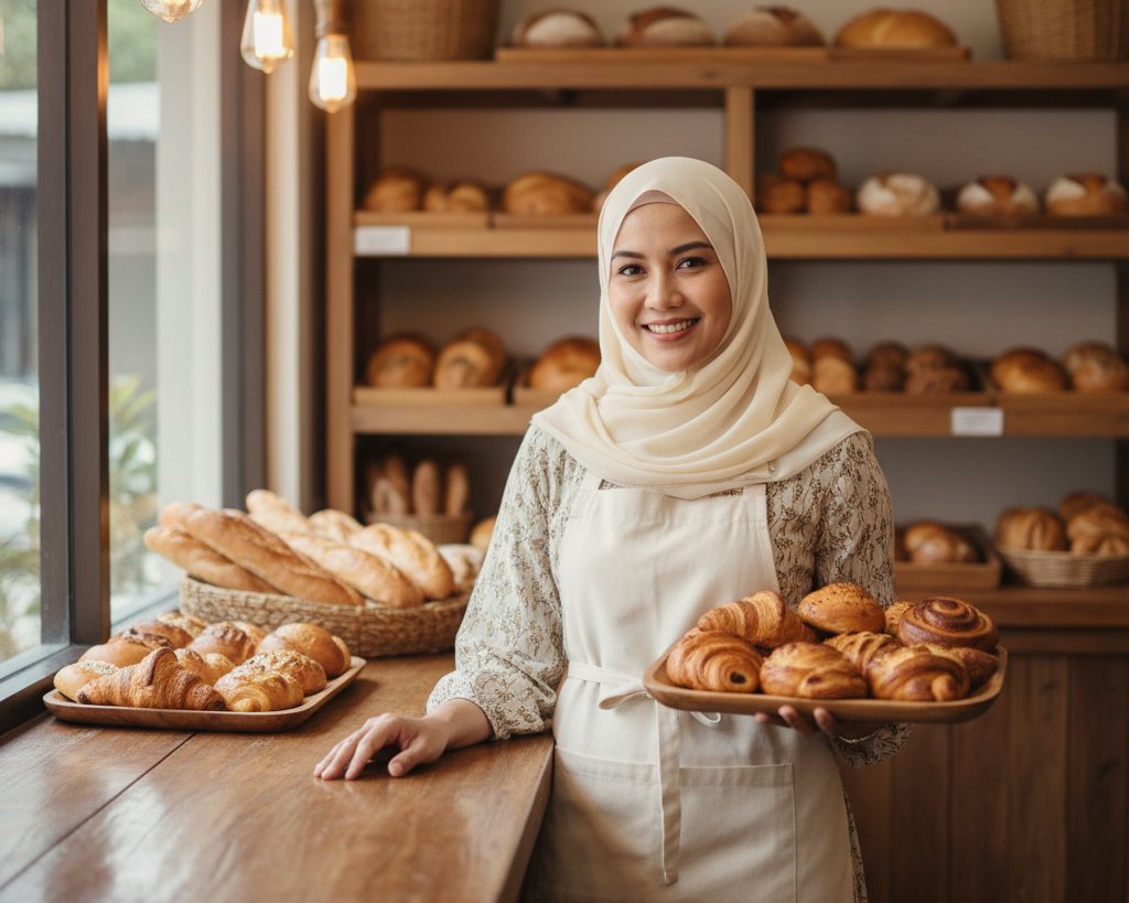 Pemilik bakery menggunakan Bicara AI