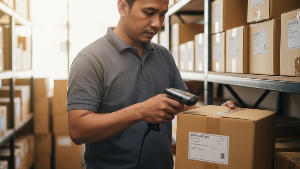 Pegawai Distributor menggunakan Bicara