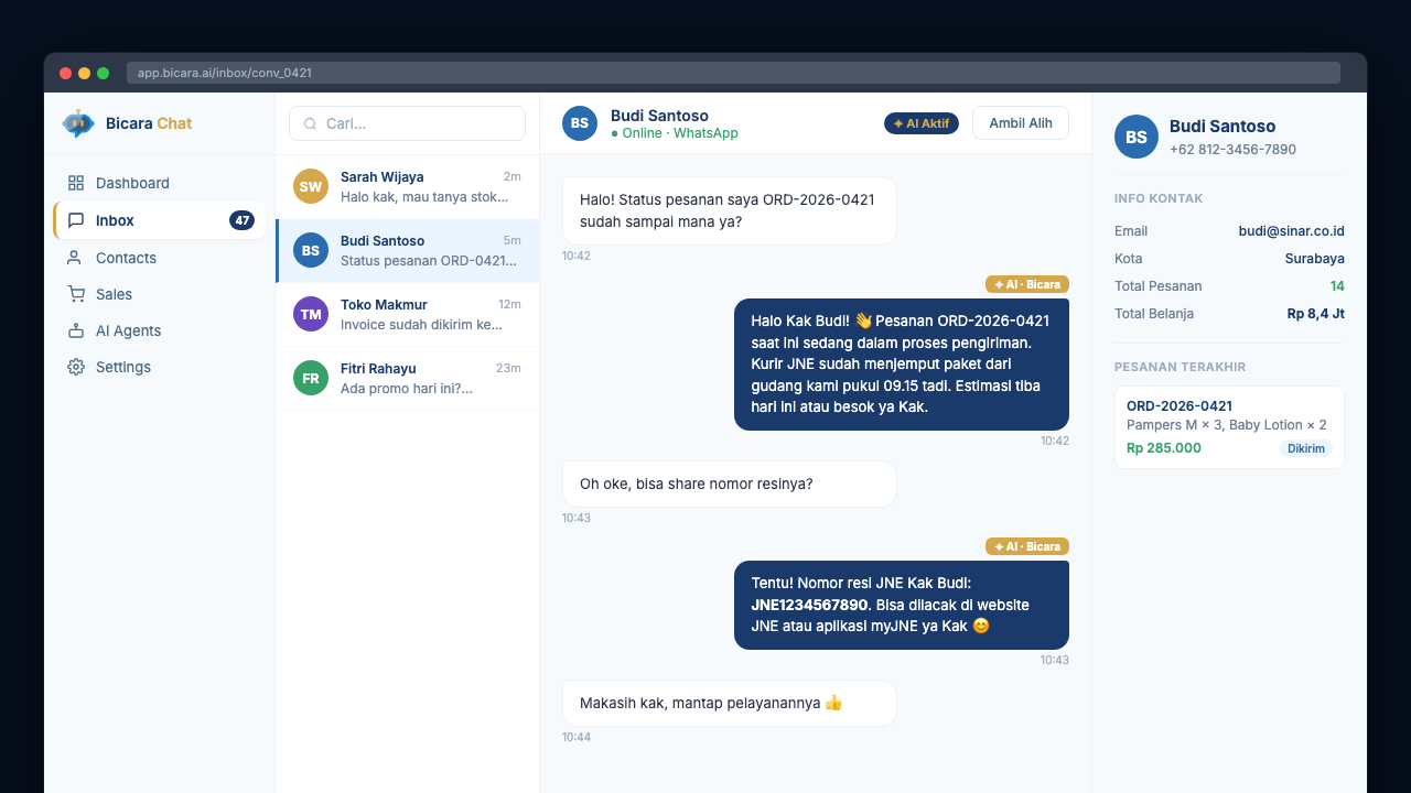 Bicara Chat — Knowledge Base & Integrasi